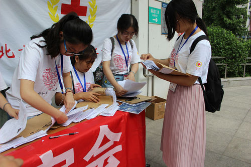 红会成员整理新生体检表 红会成员整理新生体检表